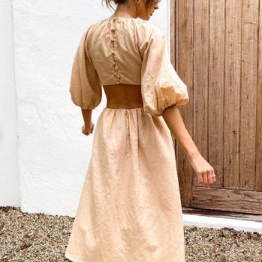 Petal + Pup Keleena Midi Dress Beige Sz 8